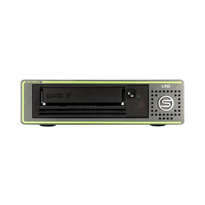 SymplyPRO SAS LTO-9 half-height desktop tape drive viewed from the front